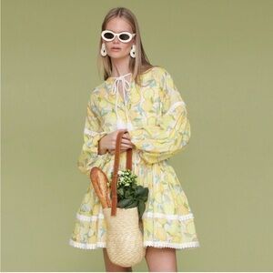 Avec Les Filles Women’s Printed Cotton Split-Neck Mini Dress